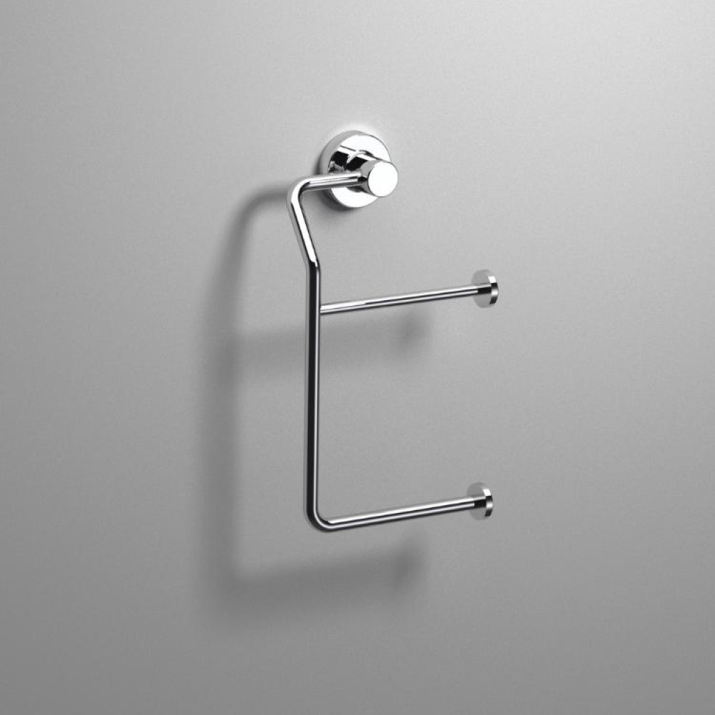 Close up product image of the Origins Living Tecno Project Chrome Double Toilet Roll Holder